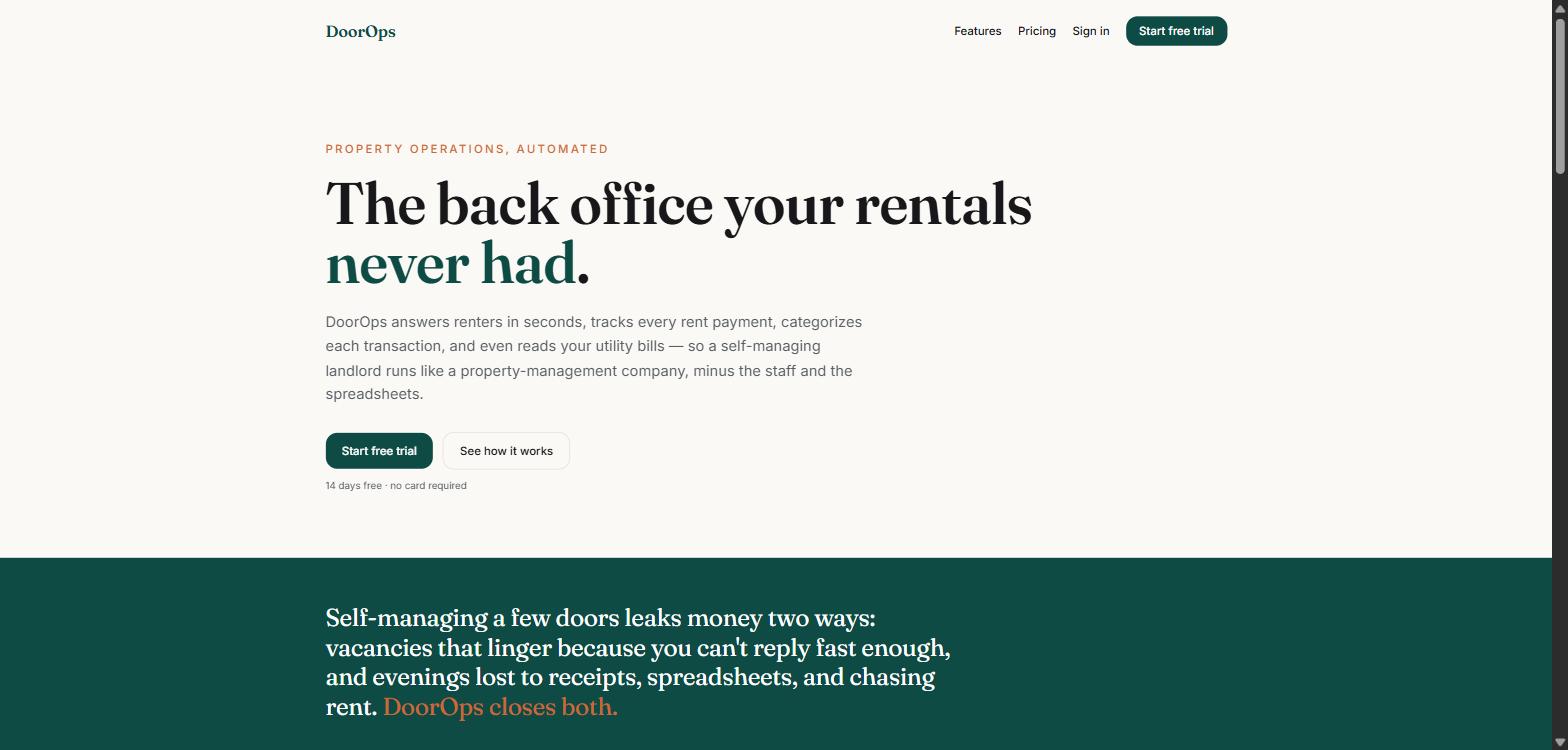 DoorOps live homepage screenshot